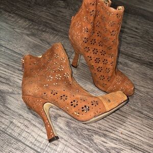 Hale Bob Brown Suede Flower Heels